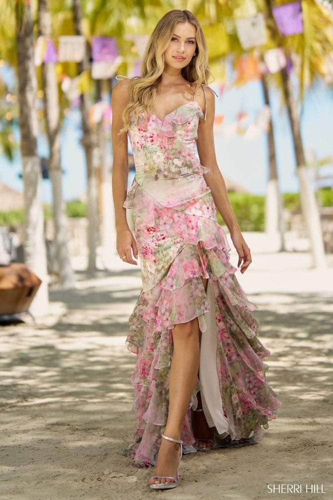 Sherri Hill 56168 - Floral Print Ruffled Prom Gown Special Occasion Dress