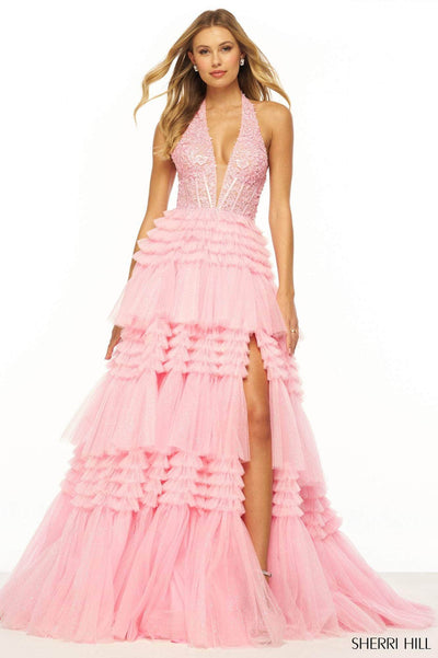 Sherri Hill 56206 - Ruffle A-Line Gown with Slit Special Occasion Dress