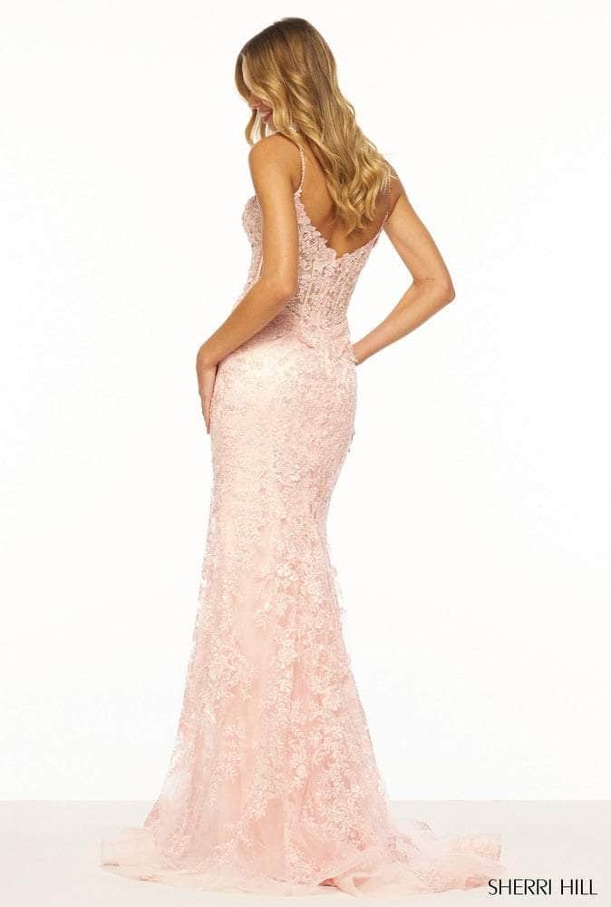 Sherri Hill Sheer Lace Corset Bodice Prom Dress 56251