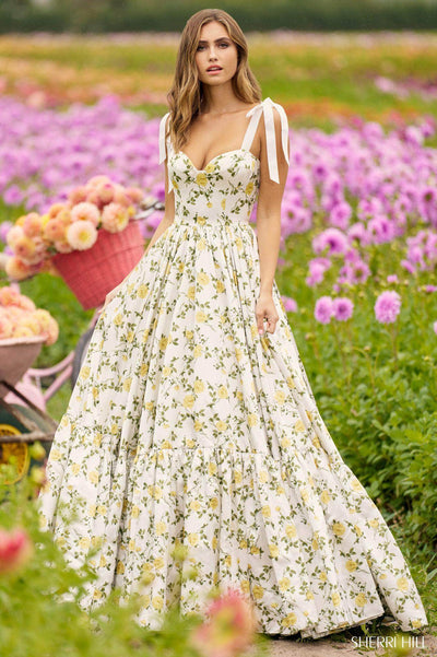 Sherri Hill 56347 - Floral Satin Ballgown Special Occasion Dress