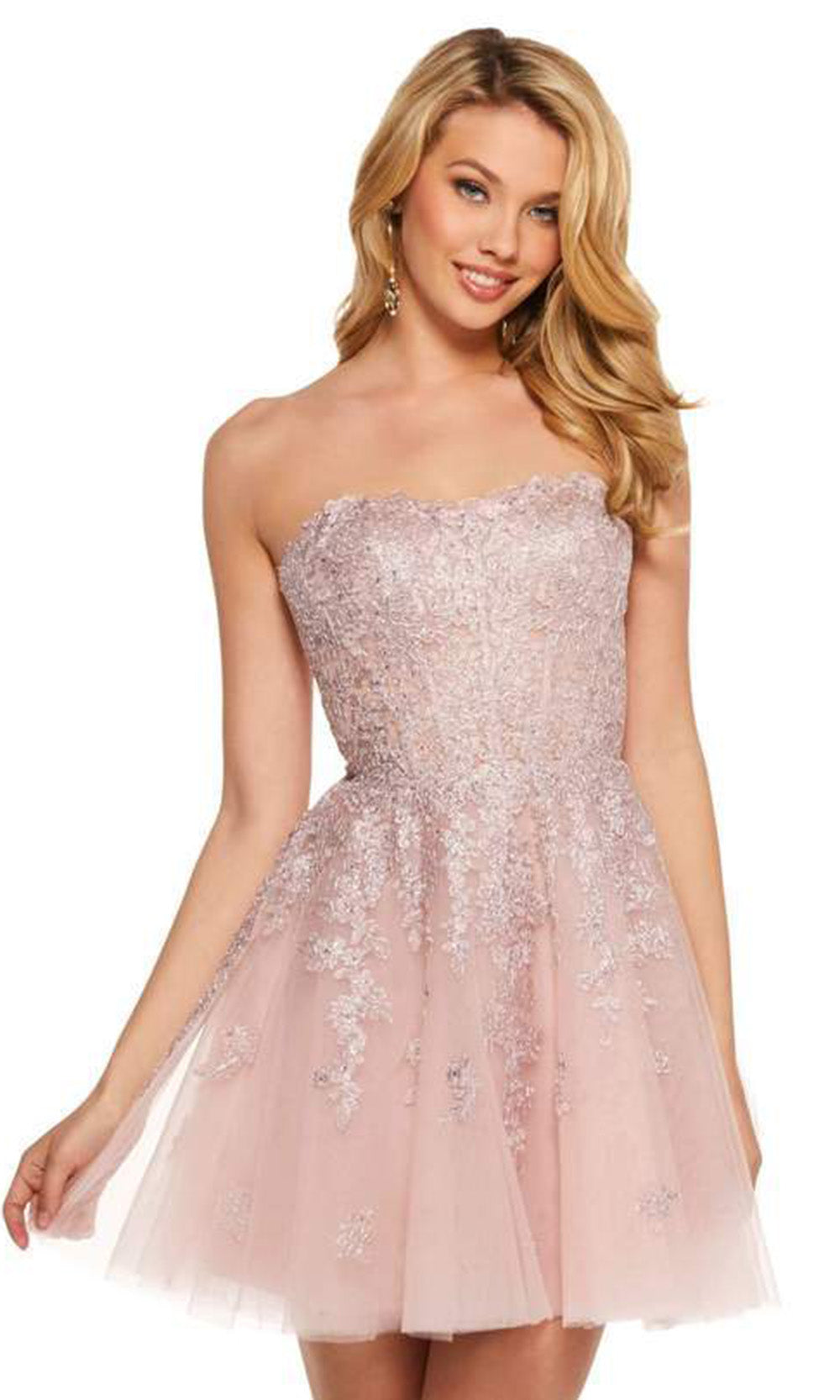 Sherri Hill - 53099SC Embroidered Lace Fit and Flare Short Tulle Dress In Pink
