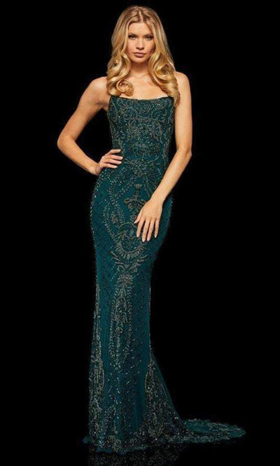 Sherri Hill - Fully Beaded Lace Up Back Fitted Evening Dress 52454 - 1 pc Teal In Size 0 Available CCSALE 00 / Teal