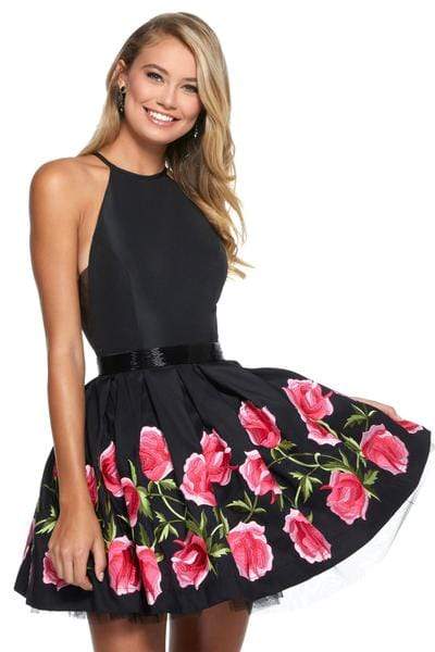 Sherri Hill - Halter A-line Short Dress 53023 - 1 pc Black/Fuchsia In Size 6 Available CCSALE 6 / Black/Fuchsia