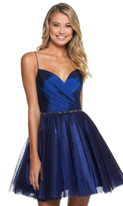 Sherri Hill - Short Sweetheart Taffeta A-Line Dress In Blue