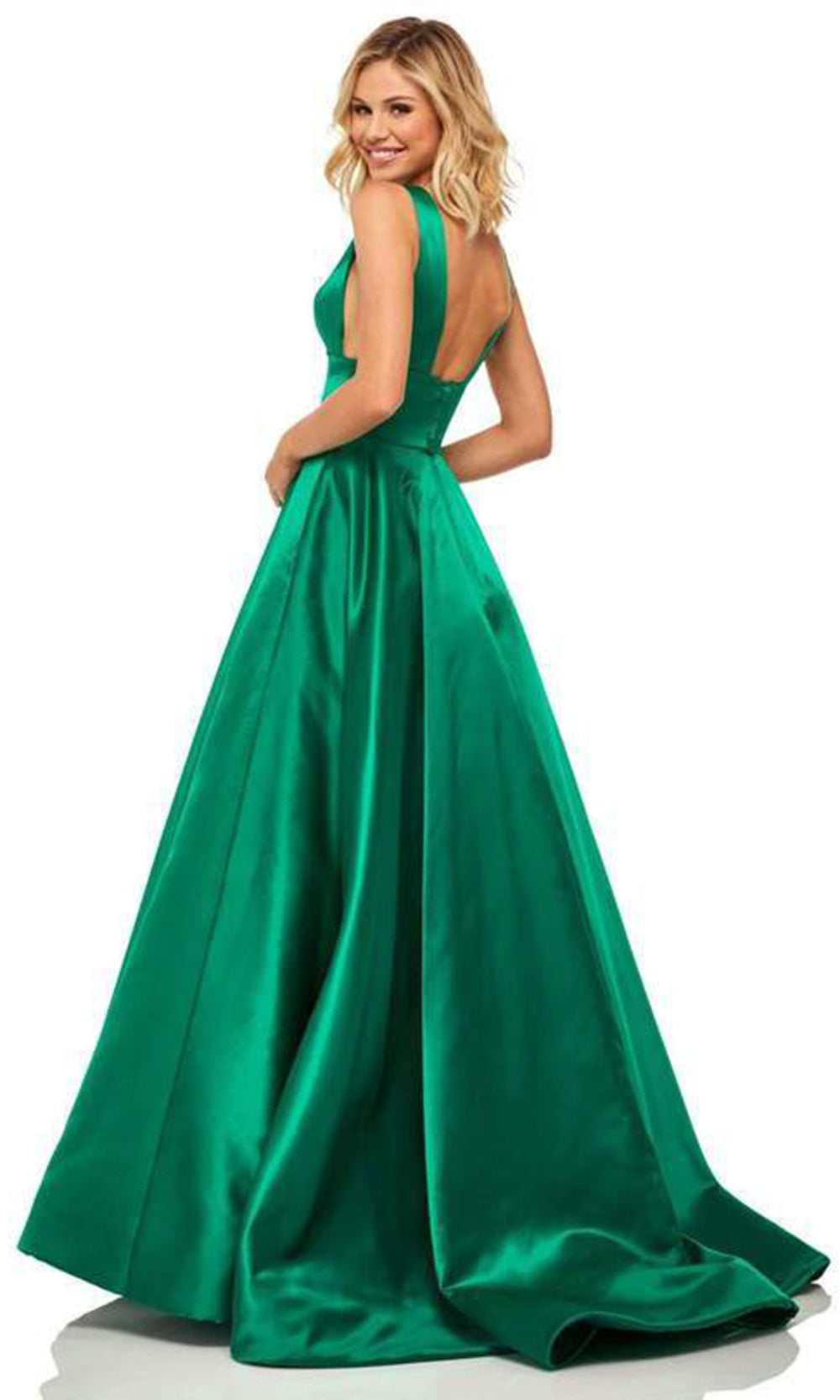 Sherri Hill - Sleeveless Deep V-neck A-line Dress In Green