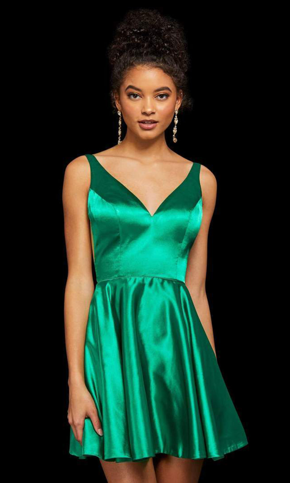 Sherri Hill - 53081SC V-Neck Short A-Line Dress In Green