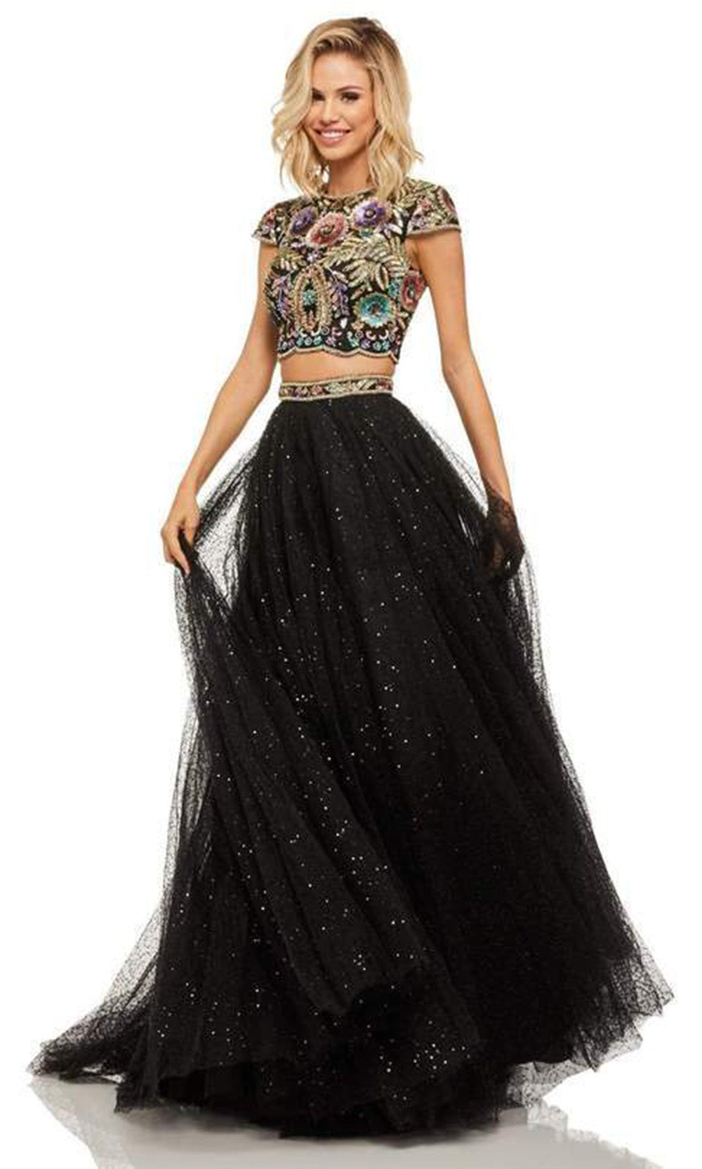 Sherri Hill - Two Piece Sequin-Ornate Ballgown In Multi -Color