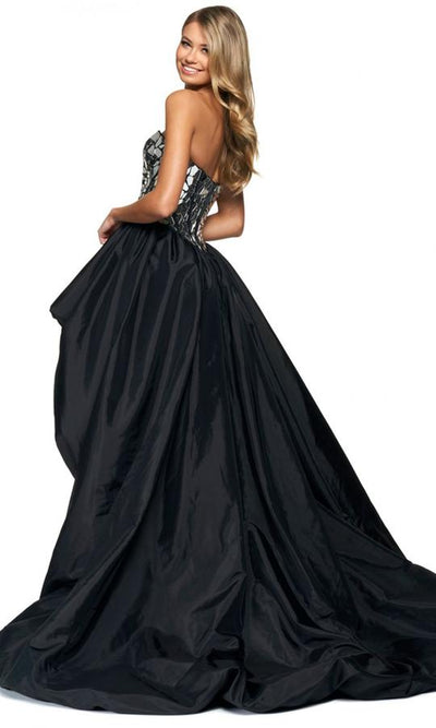 Sherri Hill - Strapless Glass Faceted High Low Dress 54023SC In Black and Silver