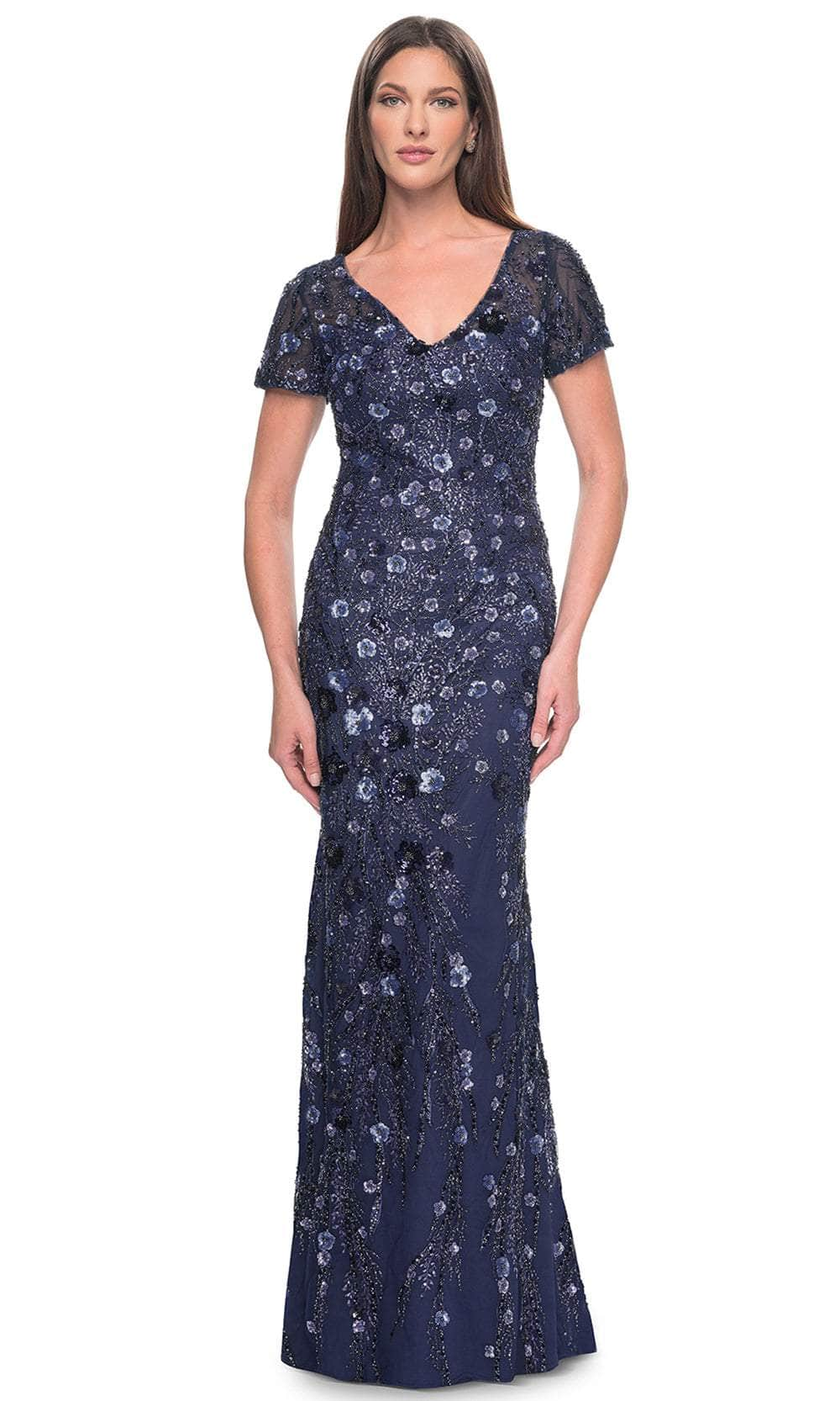 La Femme 31779 - Short Sleeve Column Dress Mother of the Bride Dresses 4 / Navy