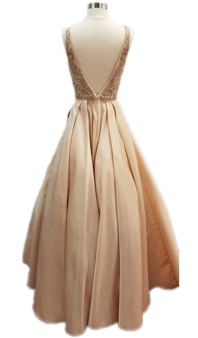 Sleeveless Embellished V-neck A-line Prom Gown Dress