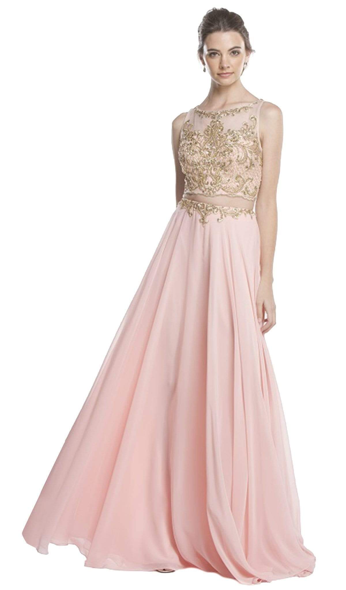 Sleeveless Sheer Bateau A-line Prom Dress Dress XXS / Pink
