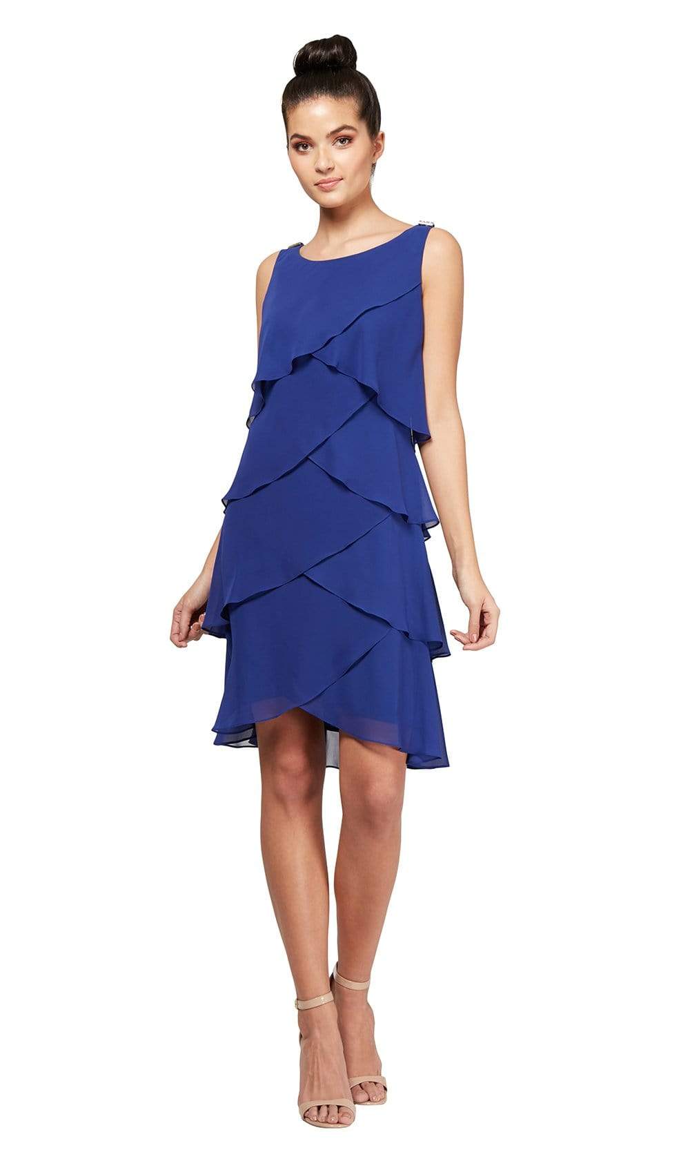SLNY - 11740441SC Tulip Tiered Flowy Short Dress In Blue