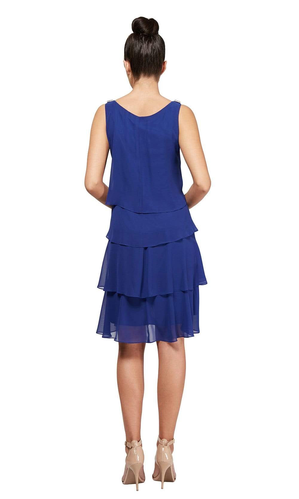 SLNY - 11740441SC Tulip Tiered Flowy Short Dress In Blue
