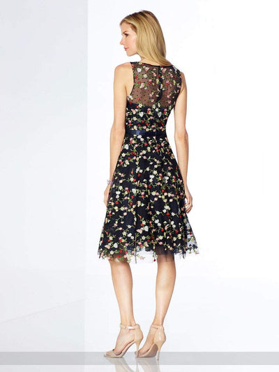 Social Occasions by Mon Cheri - Floral Embroidered Illusion Dress 117824 CCSALE 6 / Navy/Multi