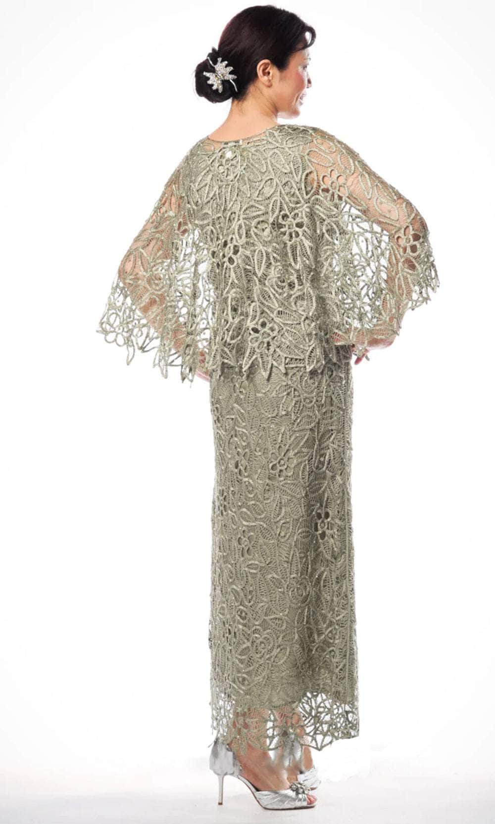 Soulmates C80312 - Beaded Lace Cape Top And Skirt Set Clothing Set Celadon / S