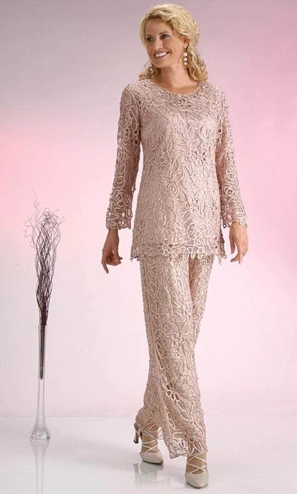 Soulmates C80783 - Unique Beaded Handmade Tunic With Pants Mother of the Bride Dresses Dusty Rose / S