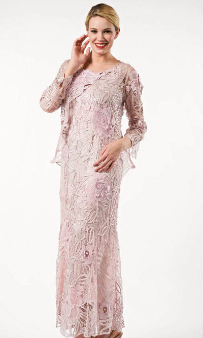 Soulmates D1106 - Rose Lace Jacket & Dress Set Evening Dresses Pearl Pink / S