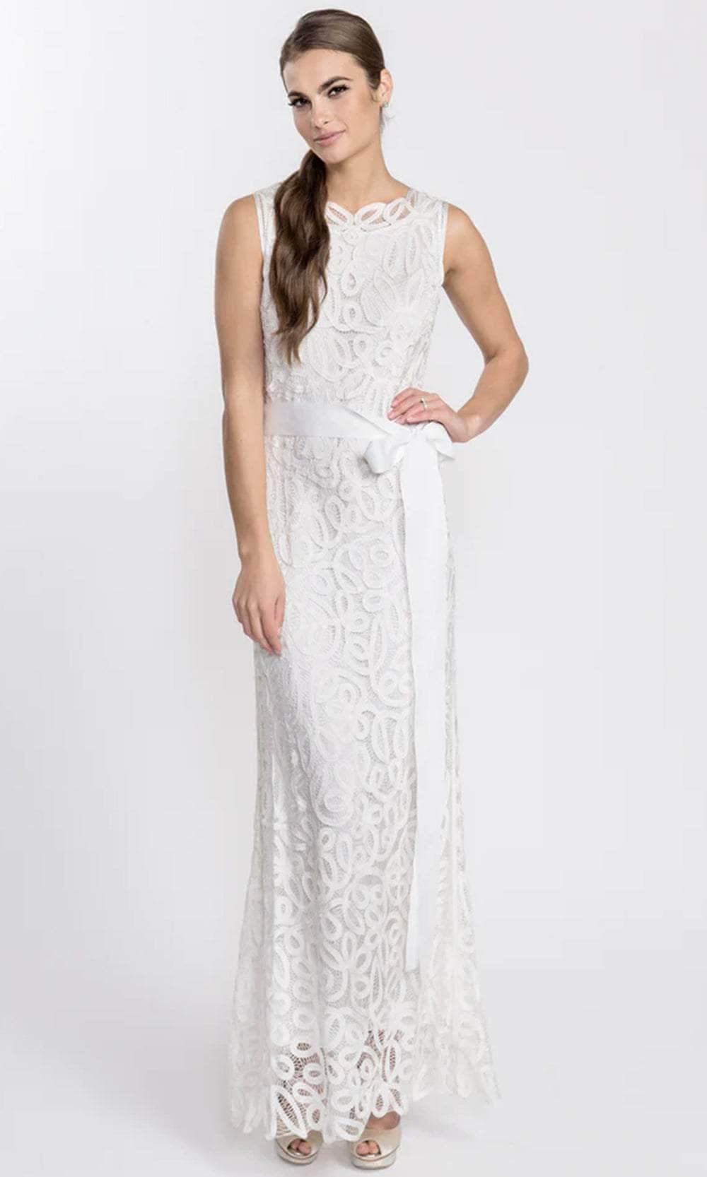 Soulmates D1312 - Crochet Sleeveless Long Dress Gown Evening Dresses Ivory / S