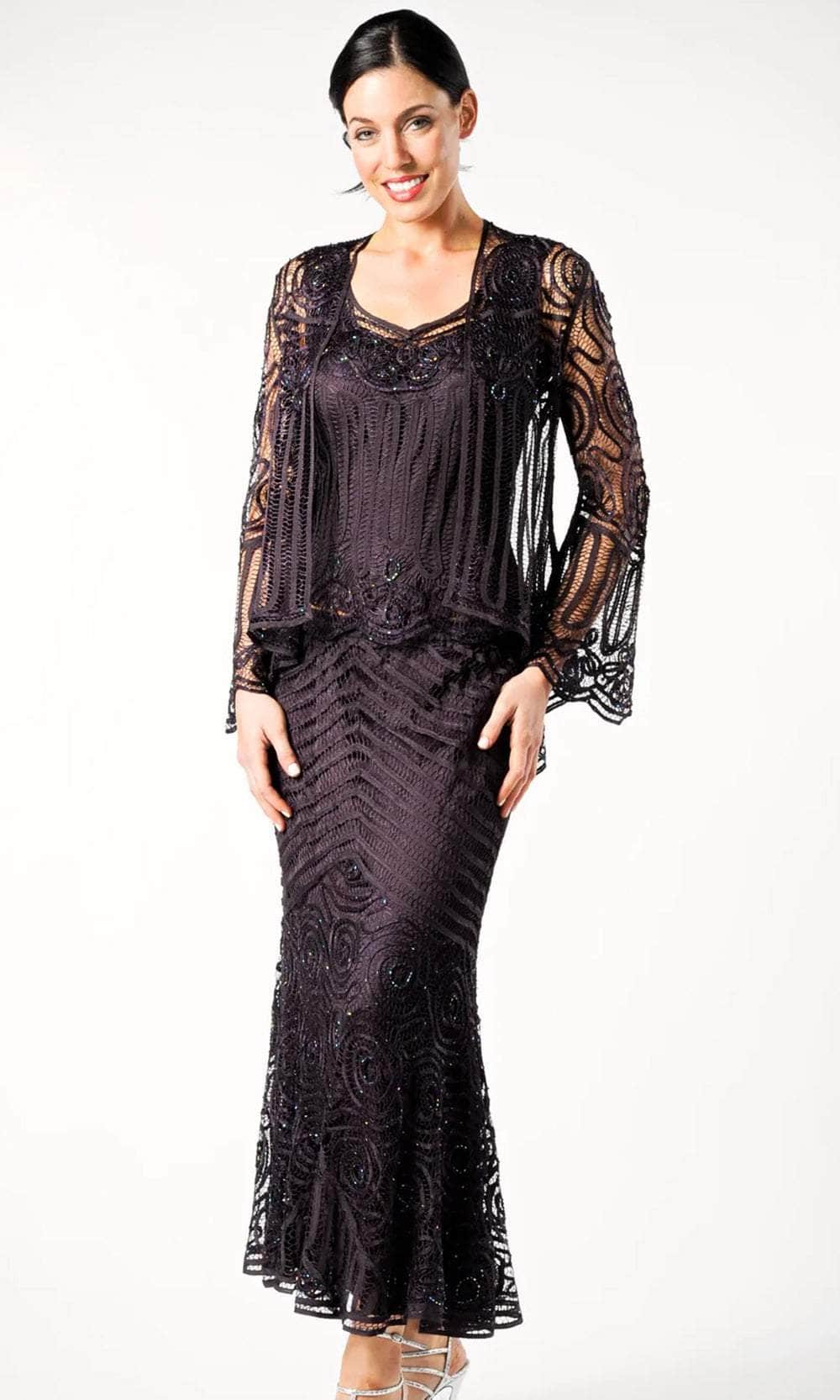 Soulmates D7156 - Beaded Crochet Evening Dress Set Mother of the Bride Dresses Aubergine / S