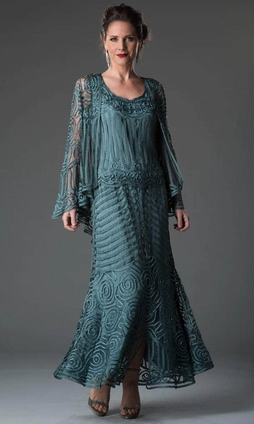 Soulmates D7156 - Beaded Crochet Evening Dress Set Mother of the Bride Dresses Spruce / S