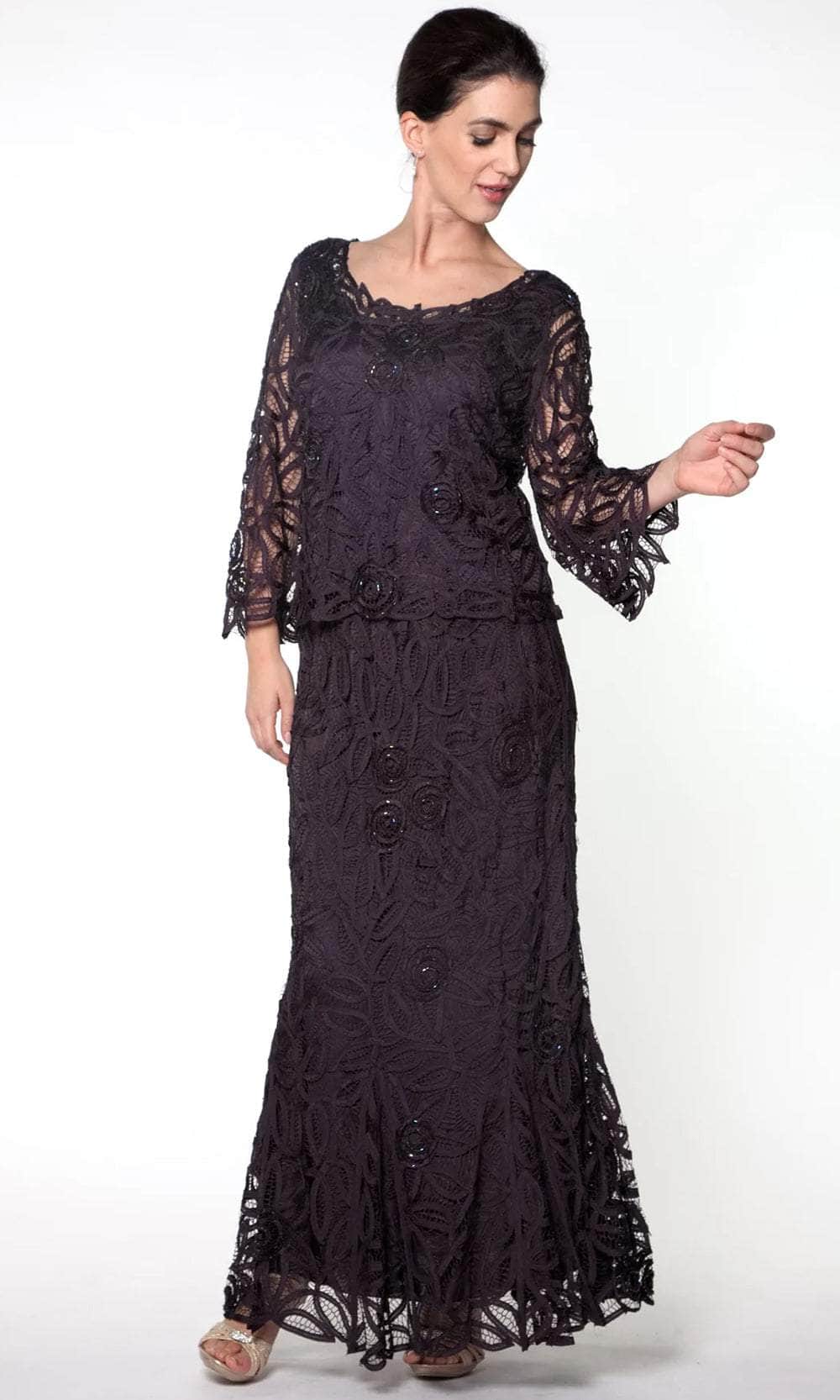 Soulmates D8785 - Bell-Sleeve Tunic Top And Skirt Mother of the Bride Dresses Aubergine / S