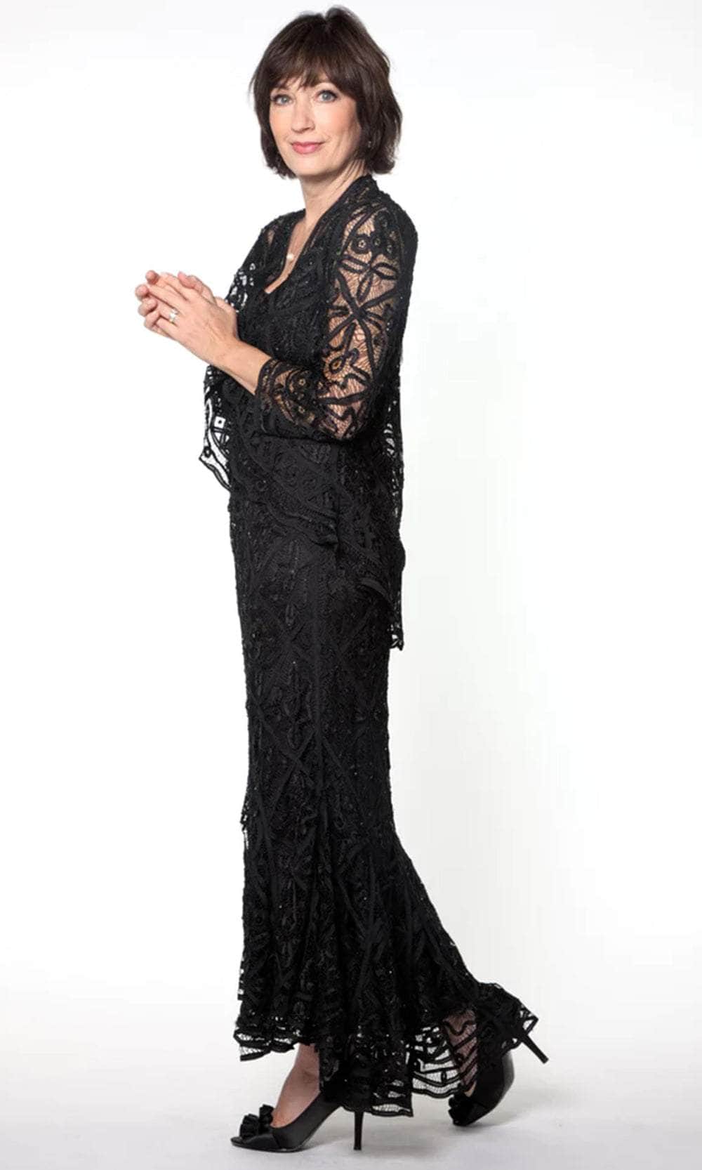 Soulmates D9124 - High-Low Beaded Evening Gown Mother of the Bride Dresses Black / S