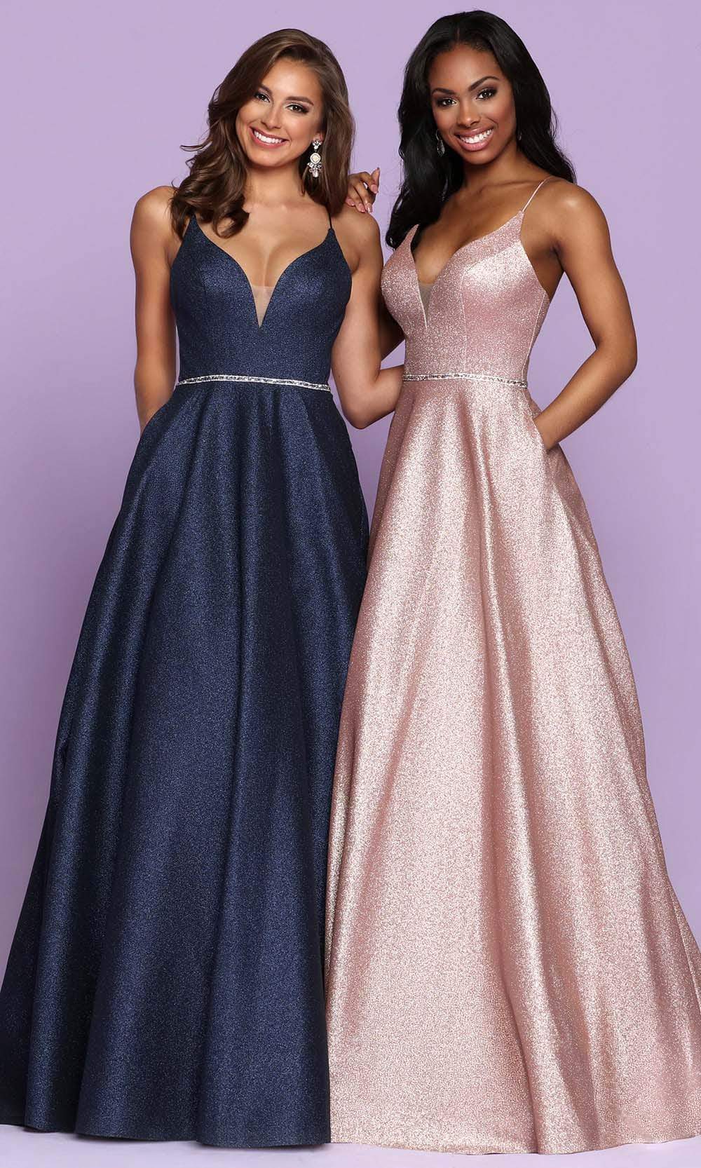 Sparkle Prom by Da Vinci - 72030SC V Neck Glittered A-line Prom Dress In Blue and Pink