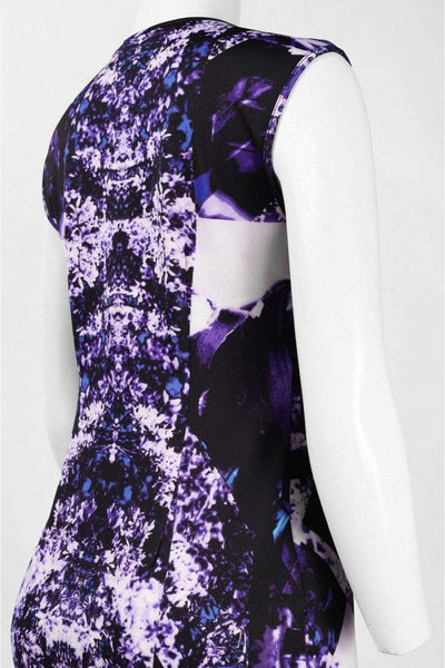 Spense - 13156 Cap Sleeve Scuba Printed Dress in Purple