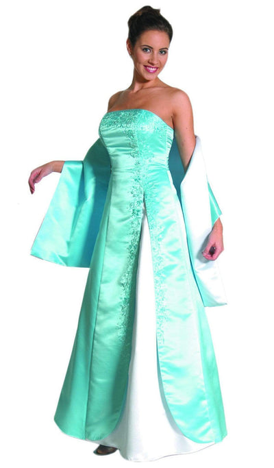 Strapless Beaded Underlay A-Line Gown Dress XXS / Light-Blue