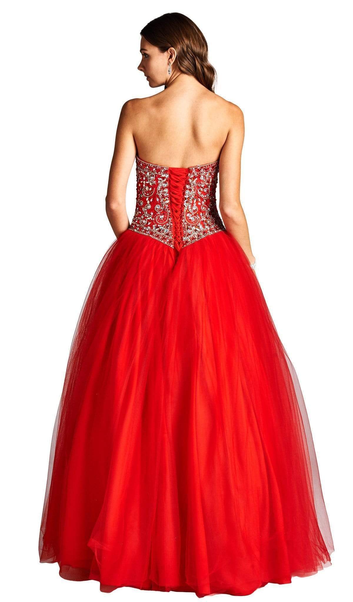 Strapless Bejeweled Sweetheart Evening Ballgown Dress