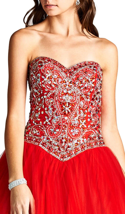 Strapless Bejeweled Sweetheart Evening Ballgown Dress