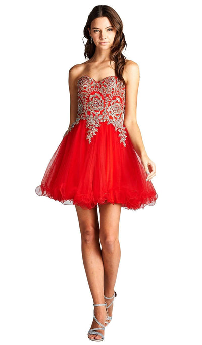 Strapless Embroidered A-line Homecoming Dress Homecoming Dresses XXS / Red