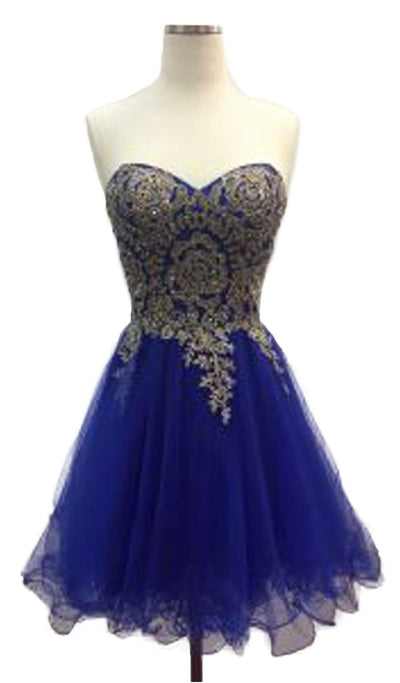 Strapless Embroidered A-line Homecoming Dress Homecoming Dresses XXS / Royal