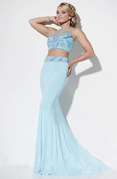 Studio 17 - 12564 Two Piece Beaded Trumpet Gown Special Occasion Dress 0 / Bright Aqua