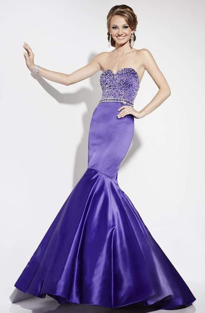 Studio 17 - 12581 Ornate Strapless Satin Mermaid Gown Special Occasion Dress 0 / Purple