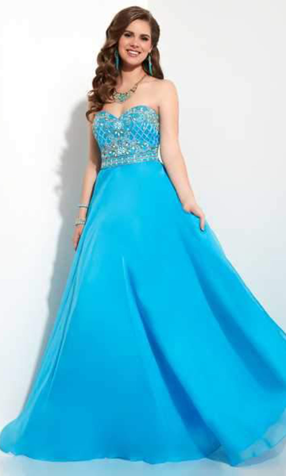 Studio 17 - Bejeweled Strapless A-Line Dress 12610SC In Blue