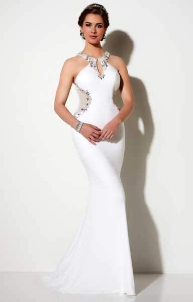 Studio 17 12624 Bejeweled Halter Neckline with Sheer Cutouts Trumpet Dress - 1 pc Ivory In Size 8 Available CCSALE 8 / Ivory