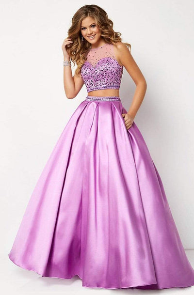 Studio 17 - 12657 Two-Piece Adorned Illusion Jewel Ballgown Special Occasion Dress 0 / Orchid