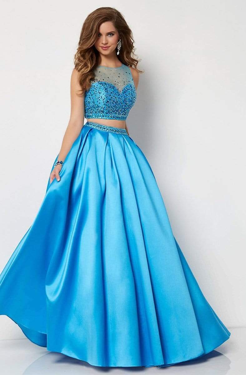 Studio 17 - 12657 Two-Piece Adorned Illusion Jewel Ballgown Special Occasion Dress 0 / Turquoise