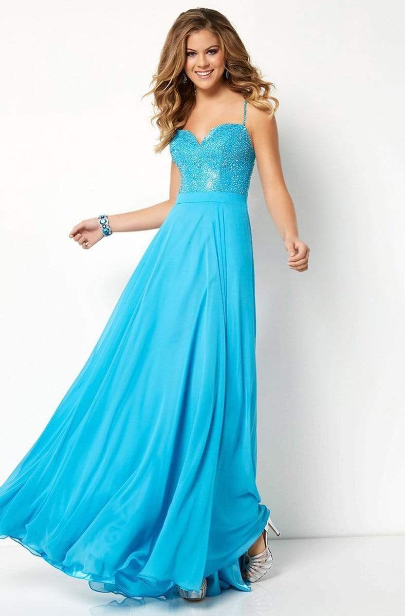 Studio 17 - 12659 Jeweled Sweetheart Bodice Chiffon A-Line Gown Special Occasion Dress 0 / Turquoise