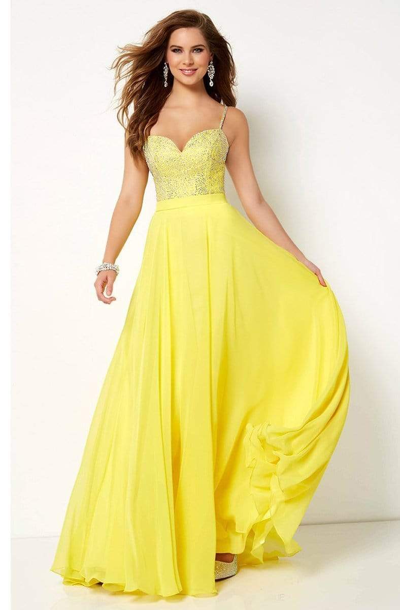 Studio 17 - 12659 Jeweled Sweetheart Bodice Chiffon A-Line Gown Special Occasion Dress 0 / Yellow