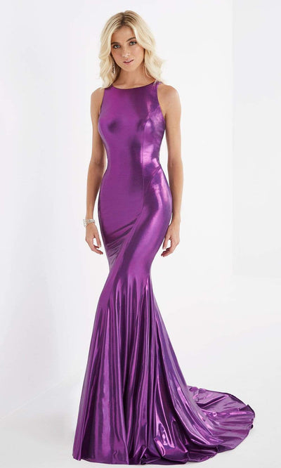 Studio 17 - 12824 Halter Neck Trumpet Dress With Train Evening Dresses 0 / Purple