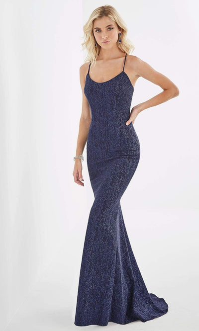 Studio 17 - 12837 Scoop Neck Glitter Jersey Trumpet Dress Evening Dresses 0 / Navy