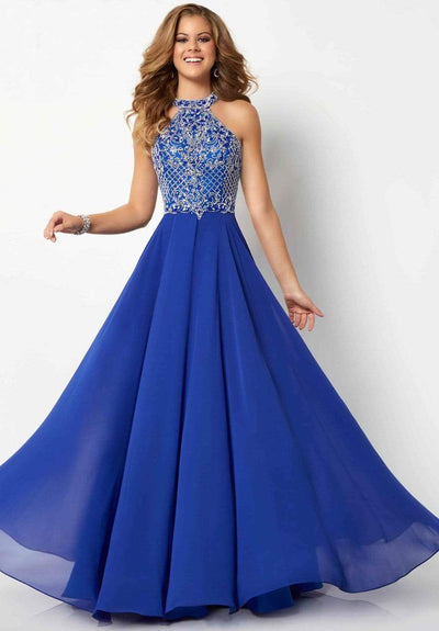 Studio 17 Lattice Jeweled High Halter Chiffon Gown 12698 - 1 pc Royal In Size 10 Available CCSALE 10 / Royal