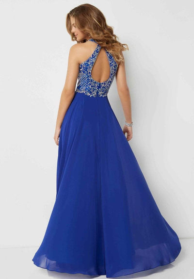 Studio 17 Lattice Jeweled High Halter Chiffon Gown 12698 - 1 pc Royal In Size 10 Available CCSALE 10 / Royal