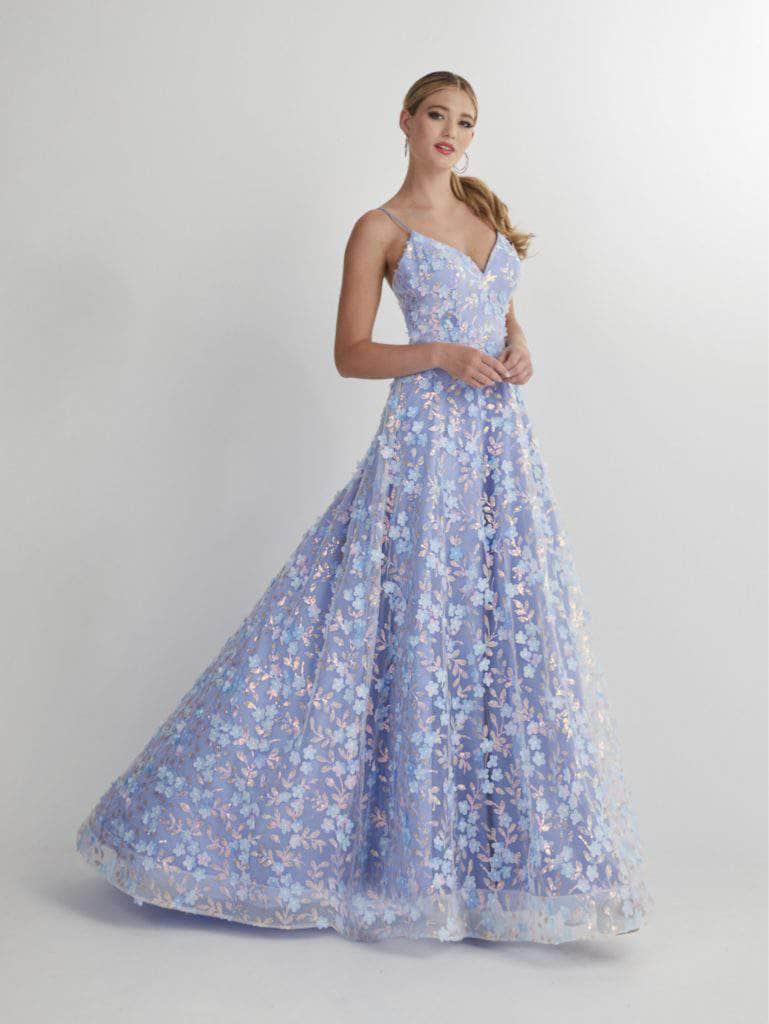 Studio 17 Prom 12898 - Floral Sleeveless Prom Gown Prom Gown 0 / Sky Multi