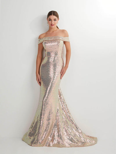 Studio 17 Prom 12911 - Off-Shoulder Sequin Evening Gown Evening Gown 0 / Champagne