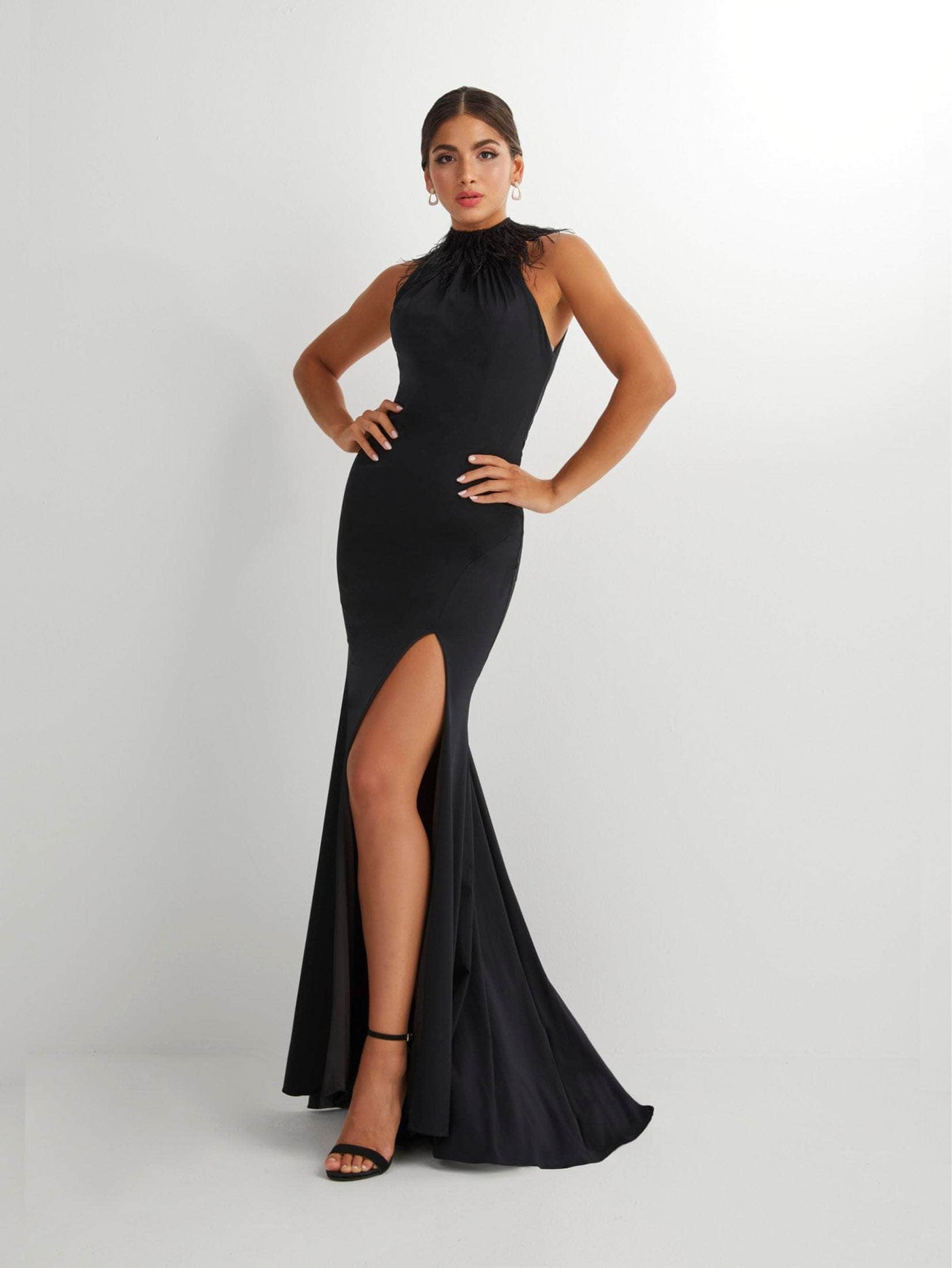 Studio 17 Prom 12913 - Feathered Halter Neck Evening Gown Special Occasion Dress