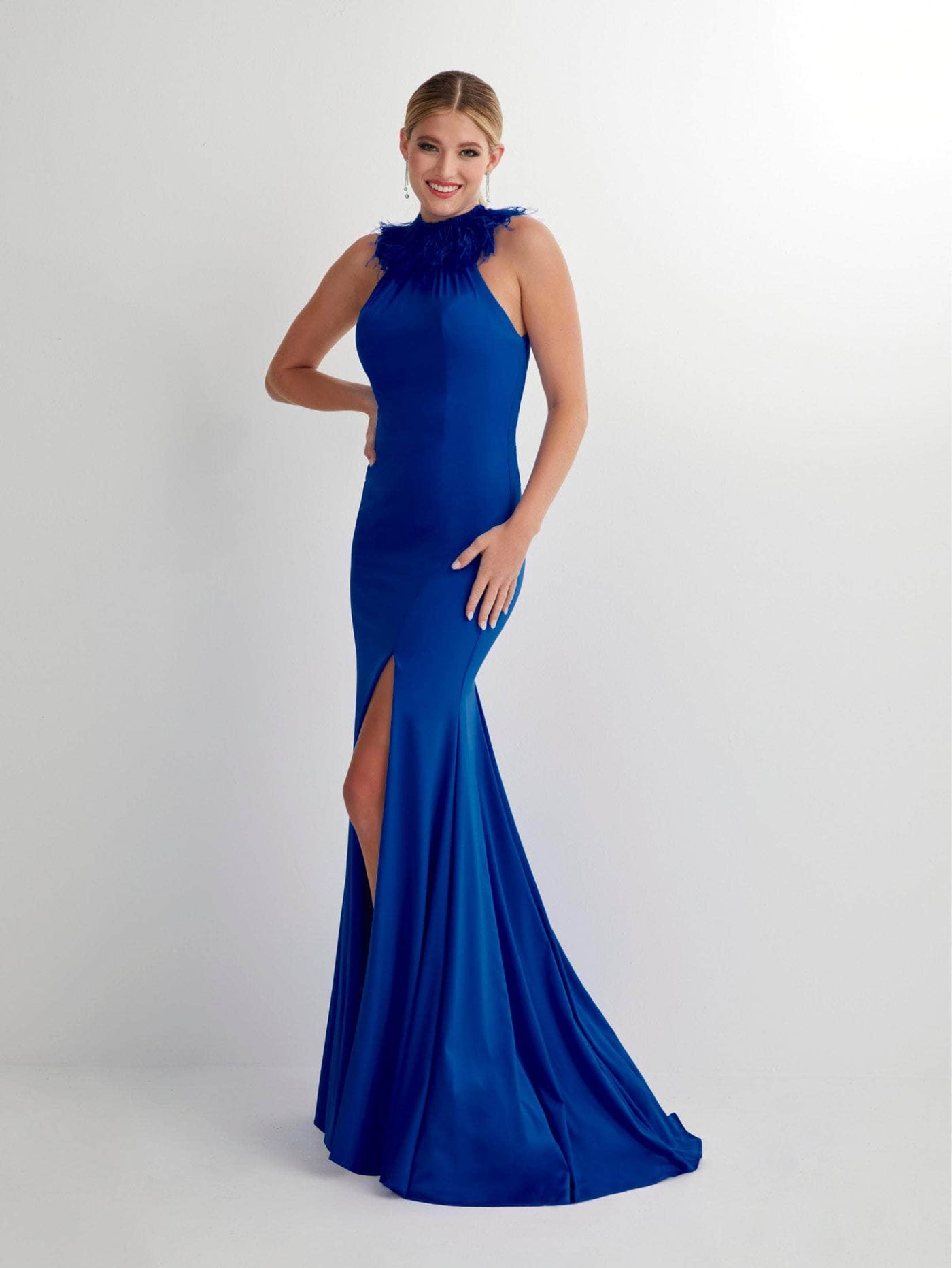 Studio 17 Prom 12913 - Feathered Halter Neck Evening Gown Special Occasion Dress