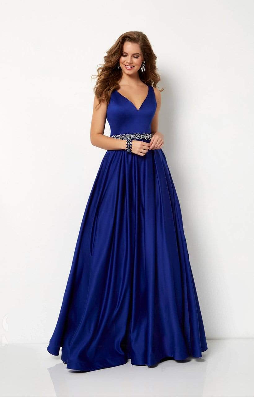 Studio 17 Sleeveless V-Neck Satin A-Line Gown 12654 CCSALE 10 / White